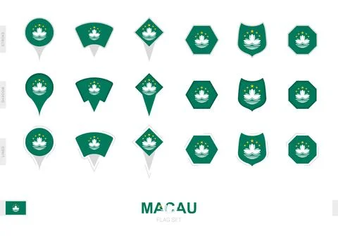 Collection of the Macau flag in different shapes and with three different e.. Stock Illustration