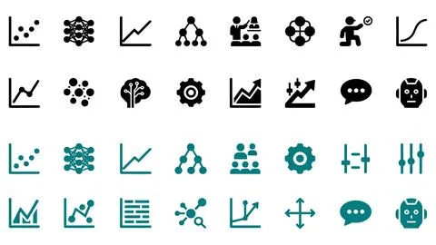 Collection of machine learning and artificial intelligence icons Illustrazione stock