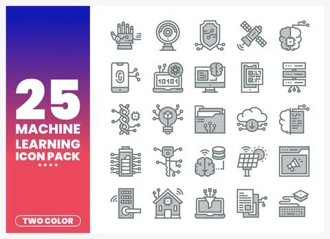 Collection of machine learning icons in a clean. two-color line art style a.. Stock Illustration
