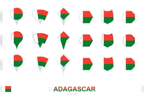 Collection of the Madagascar flag in different shapes and with three differ.. Stock Illustration