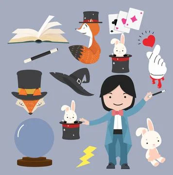 Collection of Magic Objects Cartoon Style Vector Stock Illustration