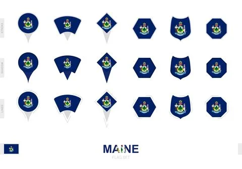 Collection of the Maine flag in different shapes and with three different e.. Иллюстрация