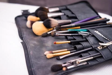 Collection of makeup brushes Stock Photos