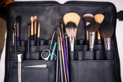 Collection of makeup brushes Stock Photos