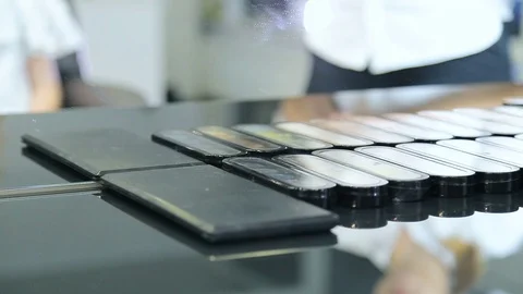Collection of makeup cosmetics on black mirror table Stock Footage 77544551