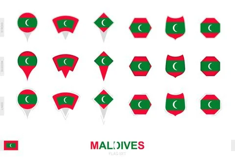 Collection of the Maldives flag in different shapes and with three differen.. Stock Illustration