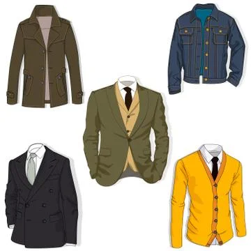 Collection of man business jackets. Different color combinations. Vector illu Stock Illustration