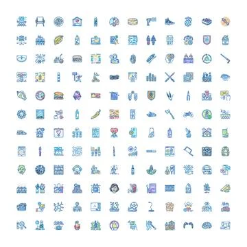 Collection of many diverse hand drawn doodle line icons Stock Illustration