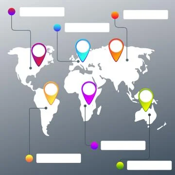 Collection of map pointers and world map Stock Illustration