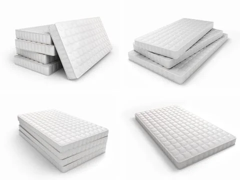 Collection of mattresses 3d render on white background Stock Illustration