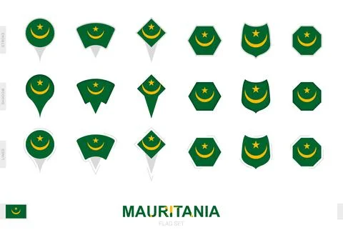 Collection of the Mauritania flag in different shapes and with three differ.. Stock Illustration