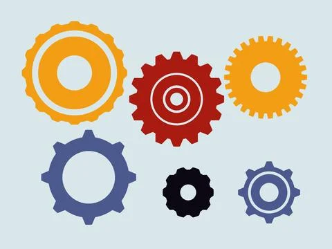 Collection of mechanical gears. Small and large gears. Color sprocket icon Stock Illustration