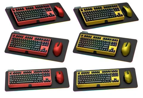 Collection of mechanical keyboards and mouse isolated on white background w.. Stock Illustration