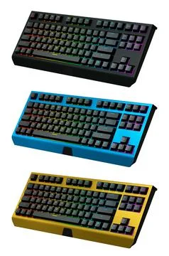 Collection of mechanical keyboards isolated on white background with clipping Stock Illustration