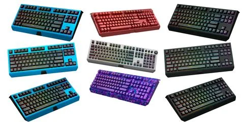 Collection of mechanical keyboards isolated on white background with clippi.. Stock Illustration