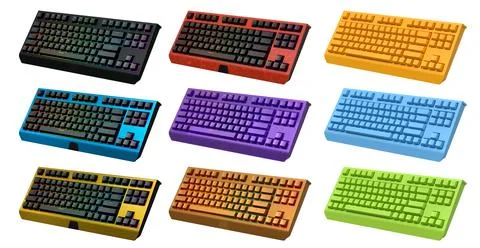 Collection of mechanical keyboards isolated on white background with clippi.. Stock Illustration