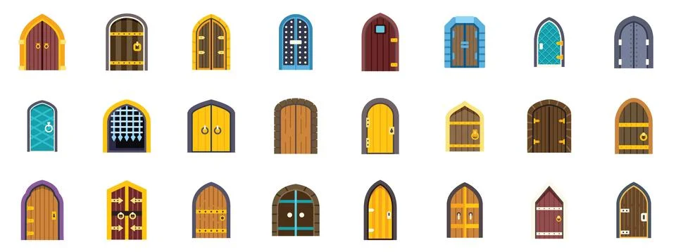 Collection of medieval doors representing security and elegance Stock Illustration