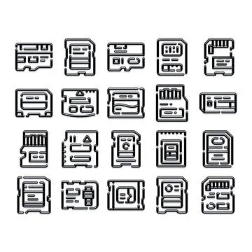 Collection of memory card and flash drive icons Illustrazione stock