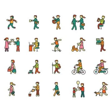 Collection of men and women with different activities Stock Illustration