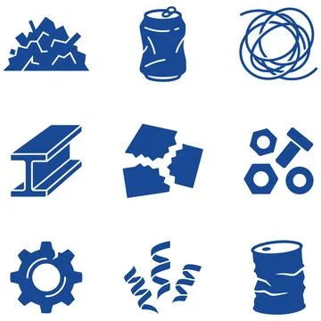 Collection of Metallic Material Icons Representing Industrial Recycling Pro.. Иллюстрация