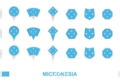 Collection of the Micronesia flag in different shapes and with three differ.. Stock Illustration