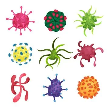 Collection of microscopic viruses of various colors and shapes. Microbiology イラスト素材