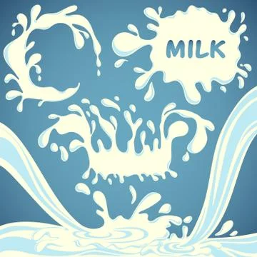 Collection of milk splashes. Stock Illustration