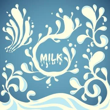 Collection of milk splashes Stock Illustration