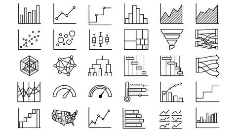 Collection of minimalist data visualization icons with business presentations Illustrazione stock
