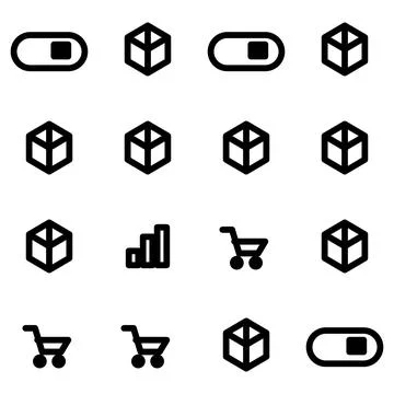 A Collection of Minimalist Digital Icons Featuring Cubes, Toggles and Carts.. Stock Illustration