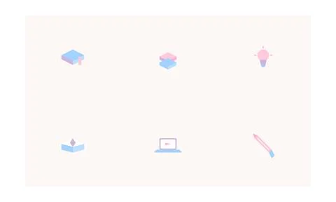 Collection of minimalist educational and creative icons in pastel blue and .. Ilustração Stock