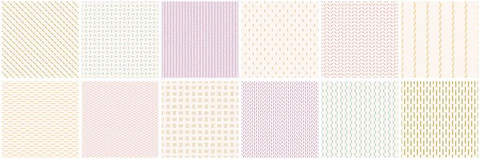Collection of minimalistic striped seamless patterns. Color endless linear Stock Illustration