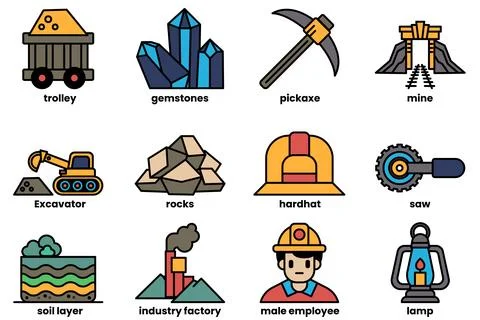 A collection of mining and construction icons Stock Illustration