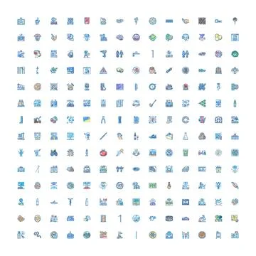 Collection of miscellaneous color line flat icons Illustrazione stock