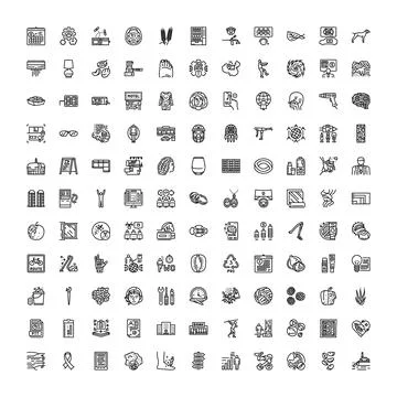 Collection of miscellaneous line art vector icons Stock Illustration