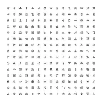 Collection of miscellaneous line art vector icons Stock Illustration