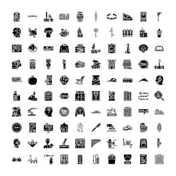 Collection of miscellaneous solid black icon set Stock Illustration