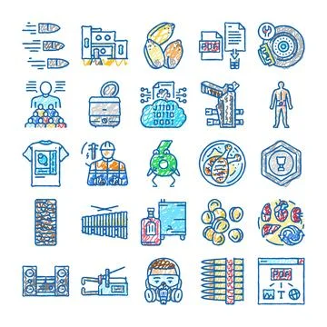 Collection of mixed outline scribble icons set Stock Illustration