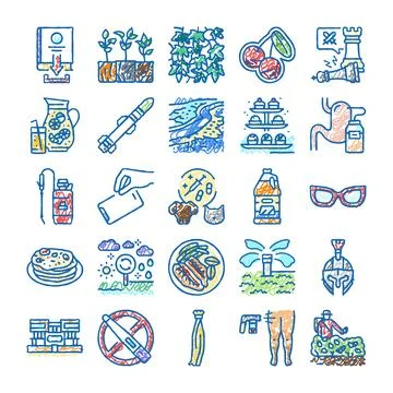 Collection of mixed simple hand drawn icons 스톡 일러스트