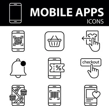 Collection of Mobile App Icons for E-commerce and Services. 스톡 일러스트