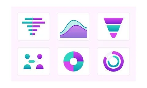 Collection of modern data visualization icons featuring various charts and .. Illustrazione stock