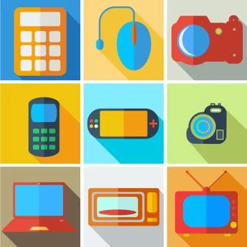 Collection modern flat icons computer technology with long shadow effect for  イラスト素材