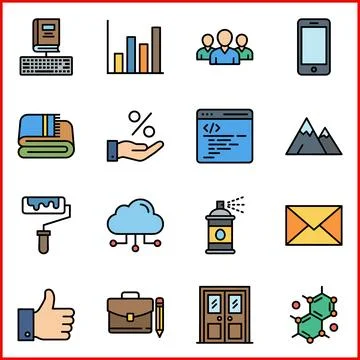 Collection of Modern Flat Icons Representing Business, Technology, and Scie.. Ilustração Stock