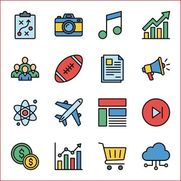 Collection of Modern Flat Icons Representing Business, Technology, and Life.. Иллюстрация