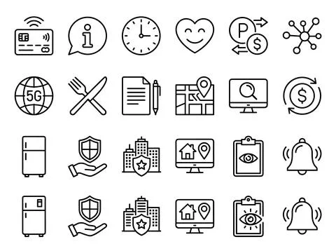 Collection of modern flat line icons representing various concepts like con.. Stock Illustration