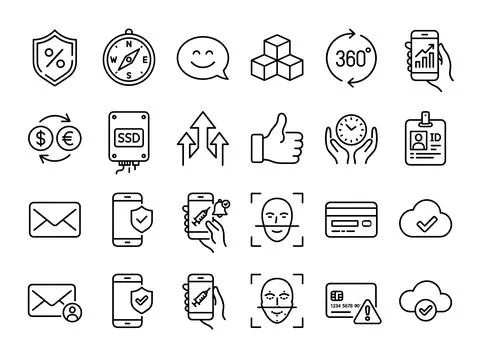 Collection of modern flat line icons representing business, technology, and.. Stock Illustration