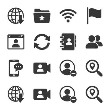 Collection of modern flat vector icons representing web services, communica.. Ilustração Stock