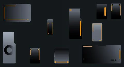 Collection of modern futuristic gadget interfaces on dark background Stock Illustration