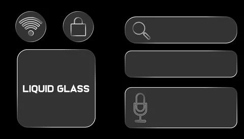 A collection of modern interface elements, including a liquid glass panel a.. イラスト素材