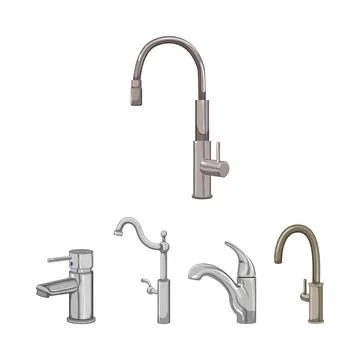 Collection of modern kitchen and bathroom faucets Stock Illustration